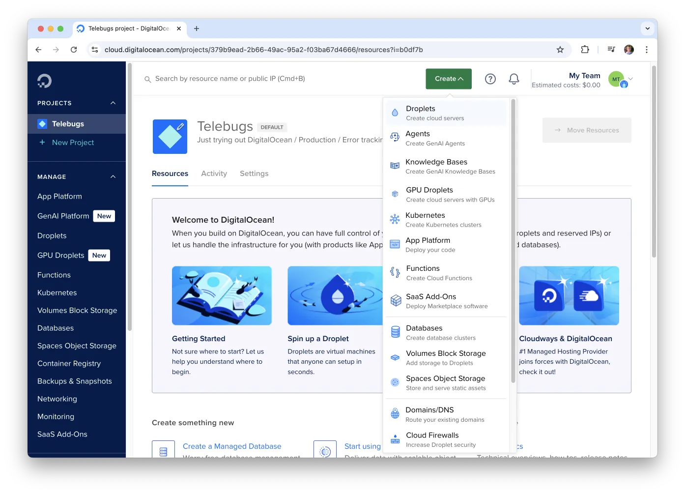 Creating a new Digital Ocean droplet